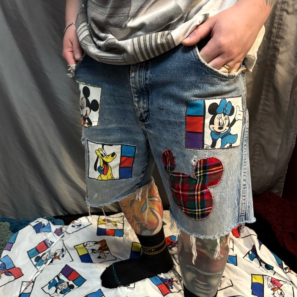 1/1 Custom Patchwork Mickey Jorts - image 8